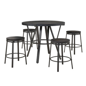 English Elm Wooden Round Counter Height Dining Set with Four Swivel Stools for Kitchen Nook B2748S00062