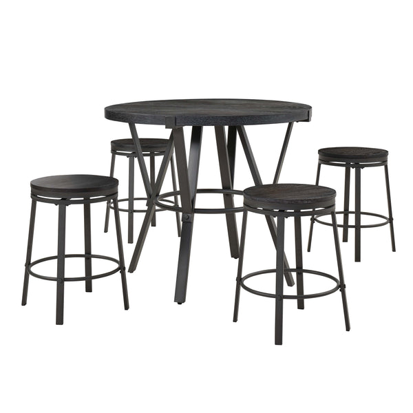 English Elm Wooden Round Counter Height Dining Set with Four Swivel Stools for Kitchen Nook B2748S00062