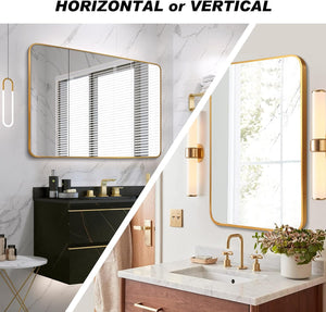 English Elm 30x40 Inch Metal Framed Rectangular Bathroom Mirror 4mm HD Glass Shatterproof Film Modern Design Gold W2203P303034