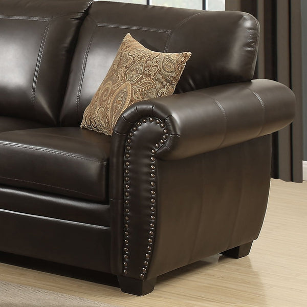 English Elm Tranditional Vintage Dark Brown Leather Sofa - 3-Seater With Curved Armrests & 2 Pillows For Comfort B347P408523-GIGA