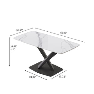 English Elm 63"Modern Elegant White Sintered Stone Dining Table With Black Metal Legs - Seats 6 Comfortably W1535S00534