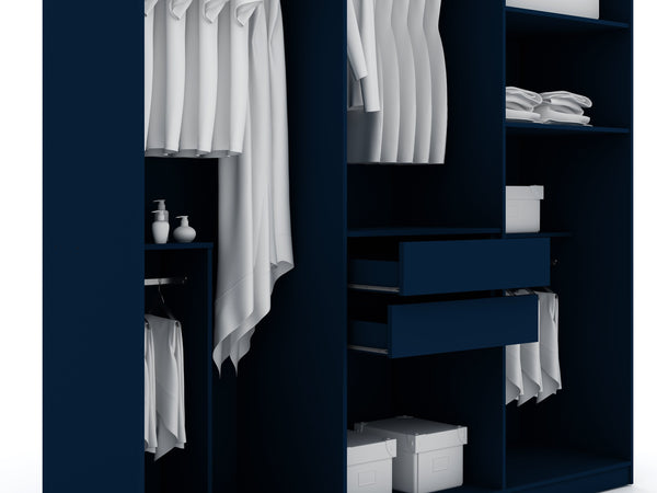 English Elm Gramercy 82" Wardrobe Organizer with Soft-Close Doors, Aluminum Rods, Shelves & Center Drawers Dark Blue B365S00002