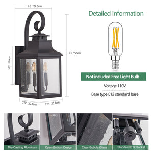 English Elm 23"(h) Matte Black Aluminum Outdoor Wall Sconce Seeded Glass Porch Lantern W2312P415985