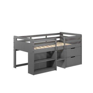 English Elm Fabiana Gray Twin Loft Bed with Storage Drawers & Open Shelves, Ladder, Slat System Included B2726S00219