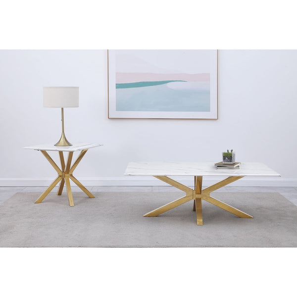 English Elm Maciel Sculptural Starburst Base Coffee Table with Faux Marble Top in Glam Gold B062S01683