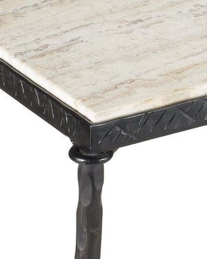 Currey & Company Agora White Travertine Console Table - Elegant Greek-inspired Design With Stunning Veining & Bronze Frame White White Travertine ,Wrought Iron 4000-0245-currey-company