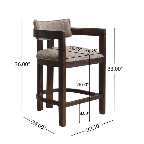 English Elm Christopher Knight Home® - 26" Contemporary Upholstered Counter Stool Set of 2 with Curved Solid Wood Back, Durable Rubberwood Frame Espresso,taupe N771P361764O