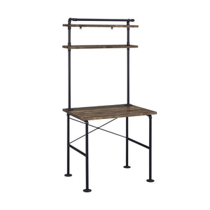 English Elm Rustic Oak And Black Writing Desk With 2 Shelves - Industrial Style For Home Office & Crafting B062P209208-GIGA