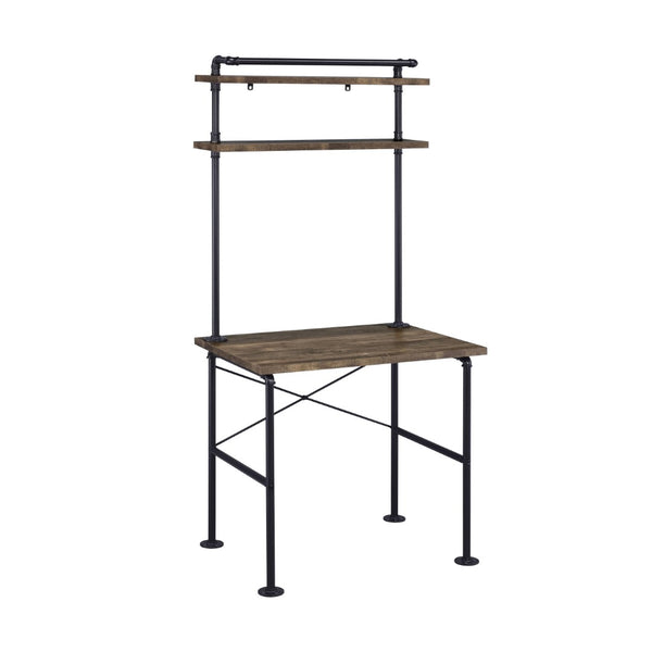 English Elm Rustic Oak And Black Writing Desk With 2 Shelves - Industrial Style For Home Office & Crafting B062P209208-GIGA