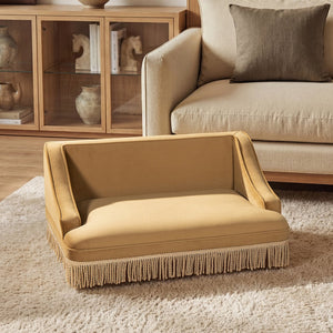English Elm Duchess Regency Tufted Pet Sofa with Fringe Skirt Velvet Upholstery for Small Dogs Yellow B2719P479030