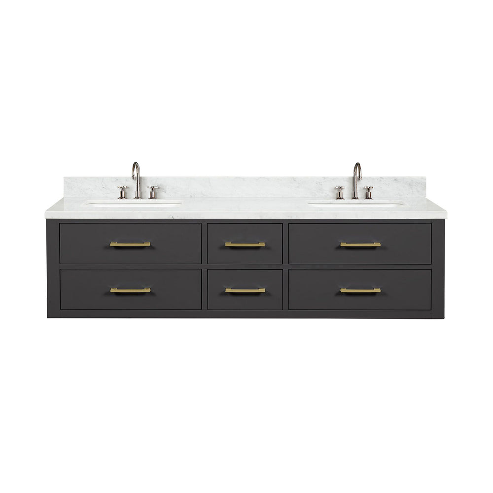 English Elm Black Double Bath Vanity With Carrara Marble Top, Chrome Faucets & Ample Storage – Elegant Design! B2731P258062