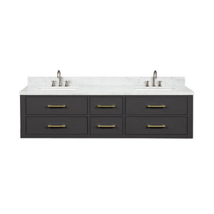 English Elm Black Double Bath Vanity With Carrara Marble Top, Chrome Faucets & Ample Storage – Elegant Design! B2731P258062