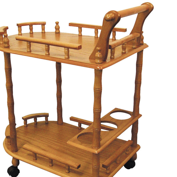 English Elm 29" Mobile 2-Tier Oak Wine Table with Locking Wheels and Kitchen Cart Storage for Entertaining B072115920