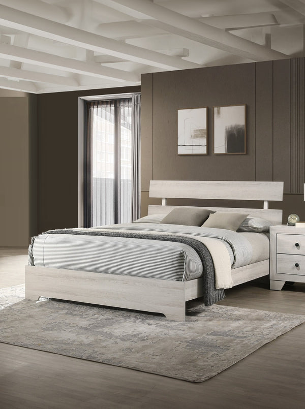 English Elm 1Pc Rustic Queen Platform Bed - Low-Profile Slatted Headboard In White-Wash Finish For Modern Spaces B011P331880