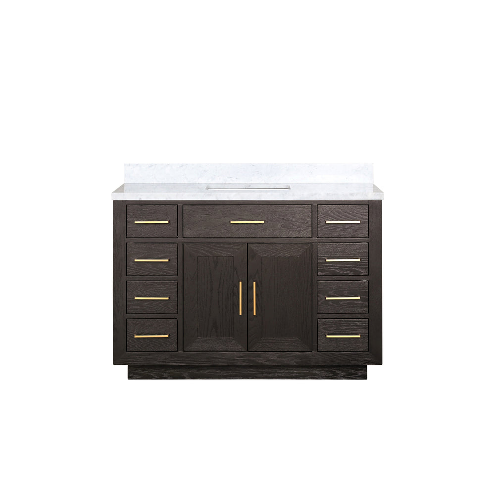 English Elm Brown Oak Single Bath Vanity 48" W X 22" D With Luxurious Carrara Marble Top & Soft-Close Drawers B2731P257691