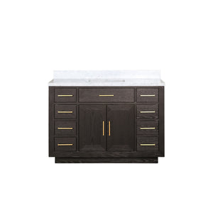 English Elm Brown Oak Single Bath Vanity 48" W X 22" D With Luxurious Carrara Marble Top & Soft-Close Drawers B2731P257691
