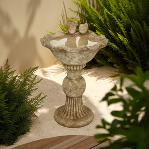English Elm Ivina Terracotta Bird Bath Feeder Rustic Garden Ornament with Scalloped Basin Brown B056P416950
