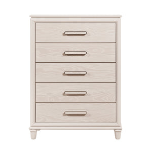 English Elm Modern Glam Five Drawer Chest with Embossed Fronts and Chrome Pulls for Bedroom B011P424783