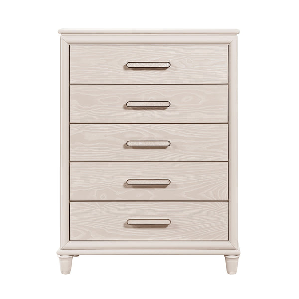 English Elm Modern Glam Five Drawer Chest with Embossed Fronts and Chrome Pulls for Bedroom B011P424783