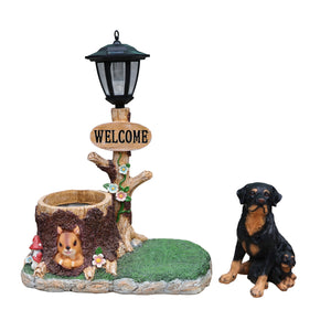 English Elm Rottweiler Mother and Puppy Sculptural Garden Planter Weatherproof Outdoor Accent W5398P464249