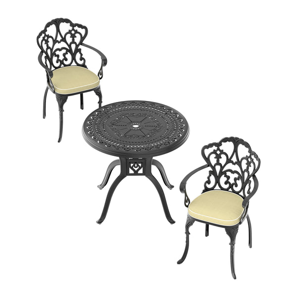 English Elm 3-Piece Cast Aluminum Patio Furniture Set With Beige Cushions - Stylish, Durable, And Easy Assembly! W1710S00059