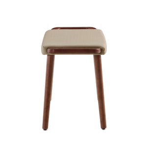 English Elm Geta Solid Wood Linen Weave Accent Ottoman with Stain-Resistant Fabric, Walnut Frame, Handles Beige B365P397875