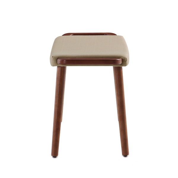 English Elm Geta Solid Wood Linen Weave Accent Ottoman with Stain-Resistant Fabric, Walnut Frame, Handles Beige B365P397875