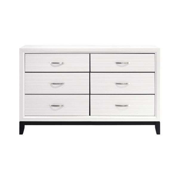 English Elm Modern Davi 5-Drawer Chest with Wood Grain Melamine, Nickel Pulls & Black Base Rail for Bedroom White 60.5 L x 19 W x 35.25 H B011P235881