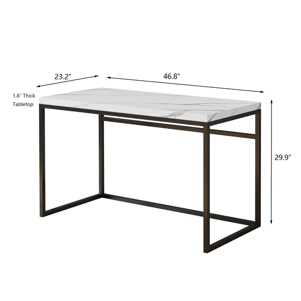 English Elm Home Office Writing Desk with Steel Frame and Scratch Resistant Two Tone Surface Marble W3151P400583