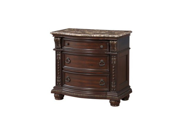 English Elm Dark Cherry Cavalier Nightstand with Genuine Marble Top, Gold Accents, 3 Drawers, Traditional Elegance B011P355219