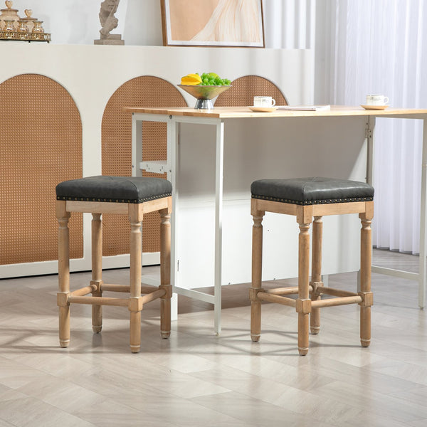 English Elm Tufted Pu Leather Counterstools with Nailhead Trim and Rubberwood Turned Legs Set of 2 W1762P188745