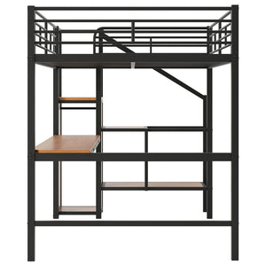 English Elm Full Size Metal Loft Bed With Desk, Storage Steps, Wardrobe, Led Light - Perfect For Small Spaces! GX000620AAB-1