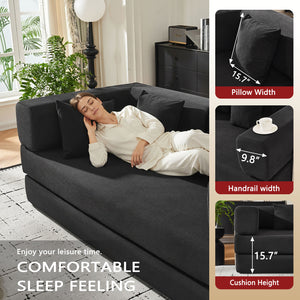 English Elm Convertible Corduroy Floor Sofa with Folding Sleeper and Bolster Pillow for Apartments Black W5638P460678