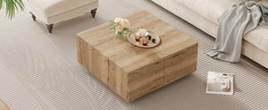 English Elm 33.25" Square Storage Coffee Table Four Drawer Matte Mdf Living Room Centerpiece Natural N735P422508N