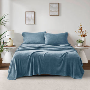 JLA Home True North by Sleep Philosophy - Micro True North Soloft Micro Plush Sheet Set – Brushed Both Sides, Lightweight Warmth, OEKO‑TEX Safe Comfortable Care Blue BL20-0456