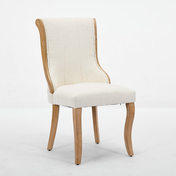 English Elm Snow velvet dining chair with plush breathable upholstery, mid-century wood trim and sculpted legs comfort and style Beige W1143P332691