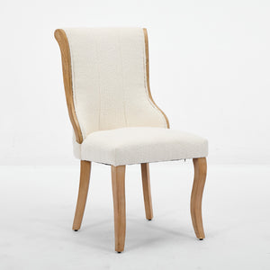 English Elm Snow Velvet dining chair with mid-century curved wood trim, plush foam support, sturdy solid wood craftsmanship and sculpted legs for elegant dining and lounge seating Beige W1143P332691