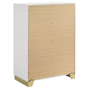 English Elm Modern four-drawer chest with sleek mid-century lines, smooth glides, wood construction, slim handles, versatile bedroom storage solution Gold,White 34.25 L x 21.26 W x 48.42 H B011P362582