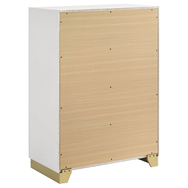 English Elm Modern four-drawer chest with sleek mid-century lines, smooth glides, wood construction, slim handles, versatile bedroom storage solution Gold,White 34.25 L x 21.26 W x 48.42 H B011P362582