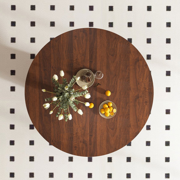 English Elm 47 Inch Round Marble Veneer Mdf Dining Table Seats Four with Slim Wood Strip Base Walnut W2700P404637