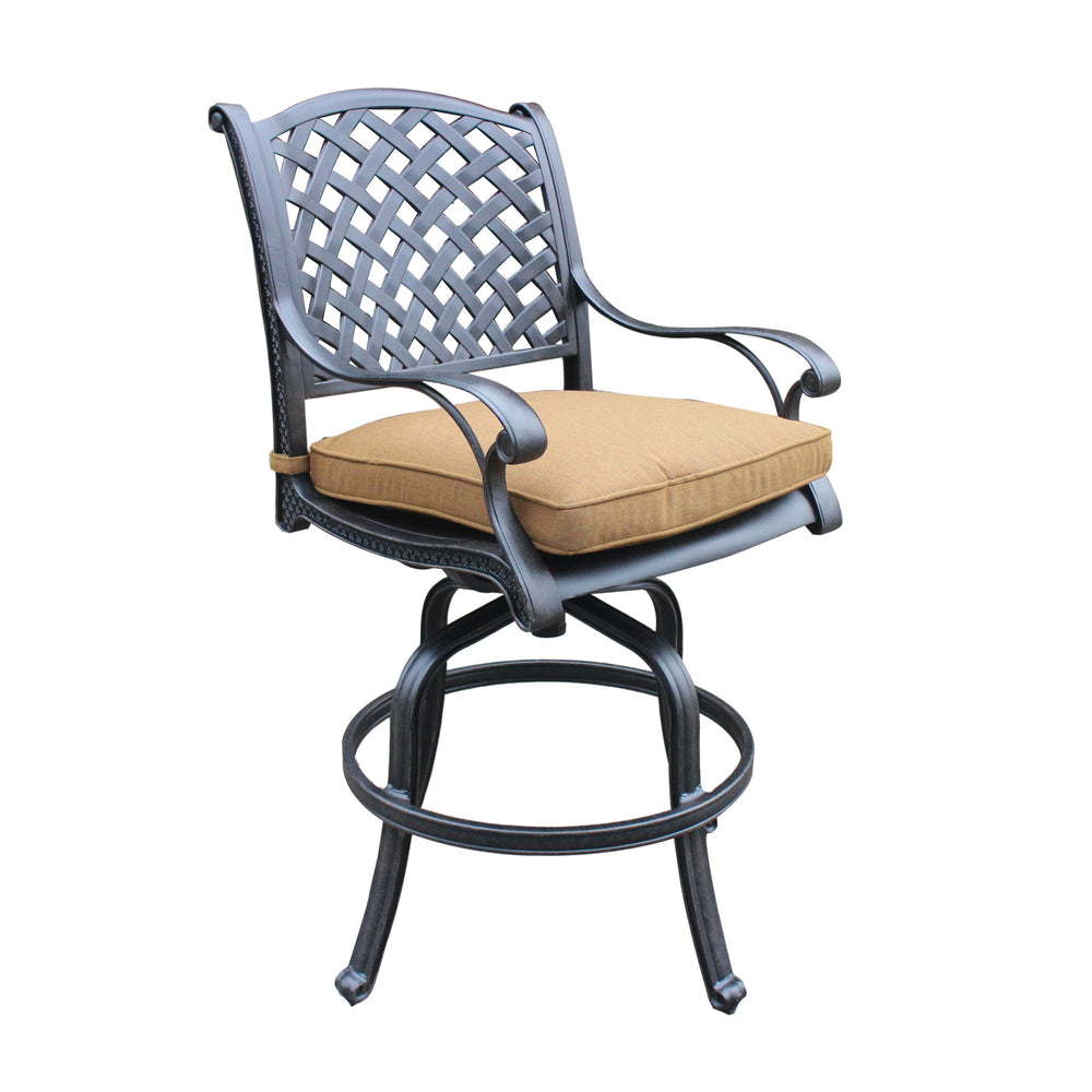 English Elm Cast Aluminum Counter Stool Set Of 2 With Swivel Seats, Weather-Resistant Cushions & Lattice Design B010P278345