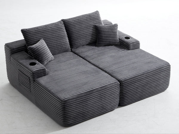 English Elm New Cloud Sectional Sofa Deep Plush Seat Double Chaise Low Profile Modern Lounge Grey W3975P475550