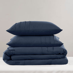 JLA Home Comfort Spaces - Soft Pinch-Pleat Comforter Set with Pre-Washed Microfiber, Lightweight Loft & Year-Round Cozy Breathability Navy AM10-0456