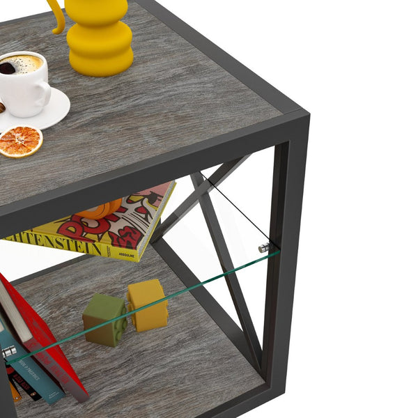 English Elm Set Of 2 Versatile Modern End Tables With Tempered Glass & Rustic Wood For Chic Living Spaces W241P246920-GIGA