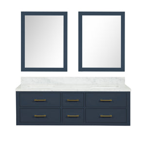 English Elm Blue Double Bath Vanity 60"W x 22"D with Carrara Marble Top, Soft-Close Drawers, Dual 28"x36" Mirrors B2731S01562