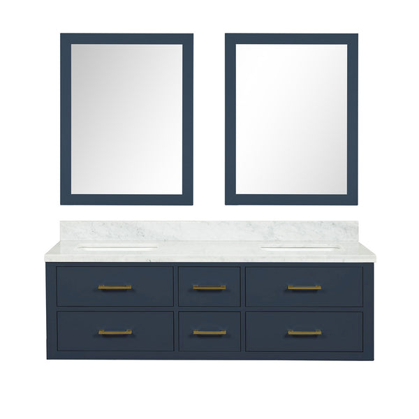 English Elm Blue Double Bath Vanity 60"W x 22"D with Carrara Marble Top, Soft-Close Drawers, Dual 28"x36" Mirrors B2731S01562