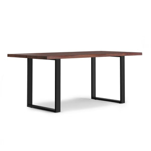 English Elm Fieldcrest Solid Acacia Dining Table with Live Edge Top and Black U-Shaped Iron Legs, 72" Walnut B136P203504