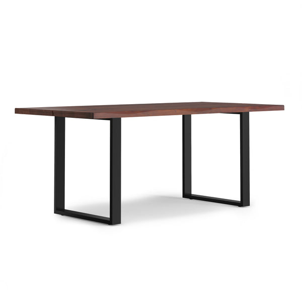 English Elm Fieldcrest Solid Acacia Dining Table with Live Edge Top and Black U-Shaped Iron Legs, 72" Walnut B136P203504