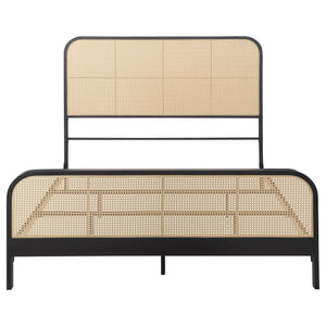 English Elm Randall Queen Bed Black Metal Frame Woven Cane Panels Bohemian Coastal Bedroom B062P447775