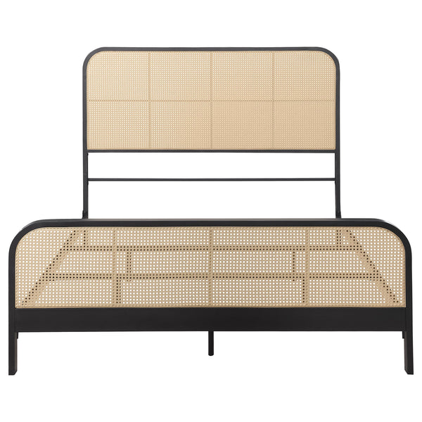 English Elm Randall Queen Bed Black Metal Frame Woven Cane Panels Bohemian Coastal Bedroom B062P447775